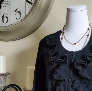 AB Studio Black Ruffle Cardigan Sweater XL